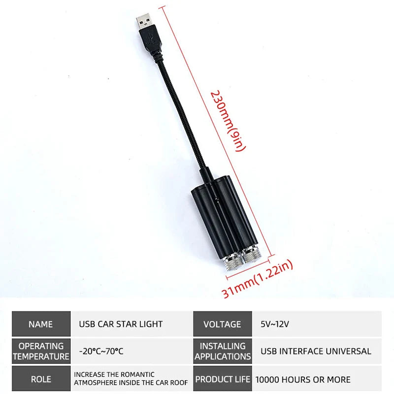 Car Interior USB LED Star Roof Light — Starry Galaxy Atmosphere Projector for Night, Party & Decoration