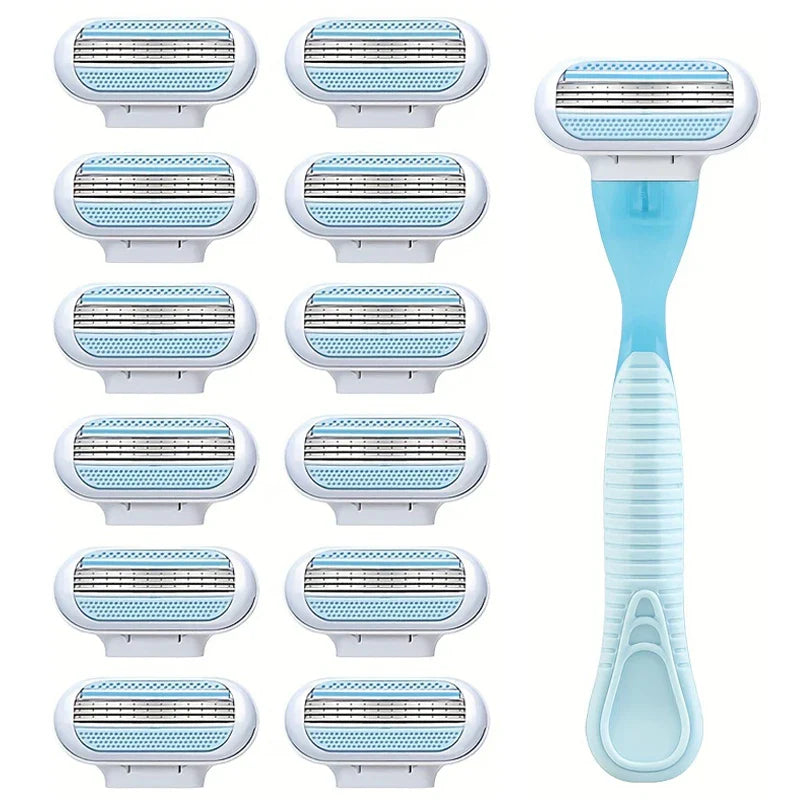 Women’s 3-Layer Manual Razor – Replaceable Head Shaver for Armpit, Leg & Bikini Hair Removal