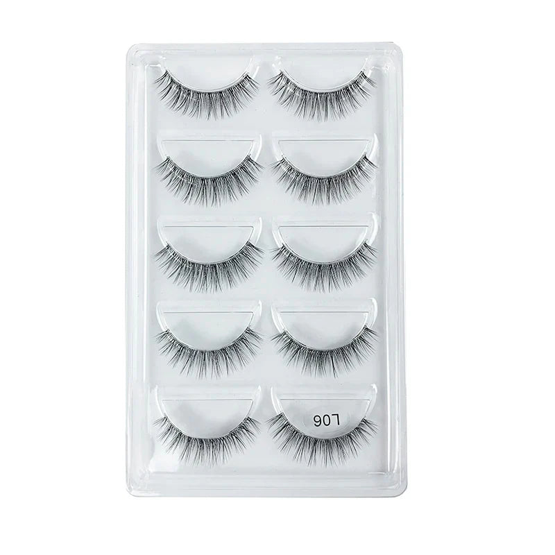 5 Pairs Manga Style Cosplay False Eyelashes – Soft Natural Short Mink Strip Lashes with Clear Band
