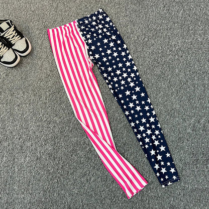 Women Star Print Elastic Jeggings – High Waist Stripe Cropped Pencil Leggings Fashion Skinny Pants L1071