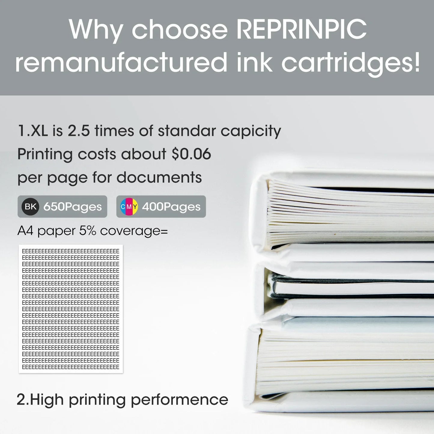 Reprinpic 664XL Ink Cartridge – High Yield Compatible Replacement for HP 664 DeskJet 1115/2135/2675/3635/3775/4536/4538/5075/5275 Printer Ink