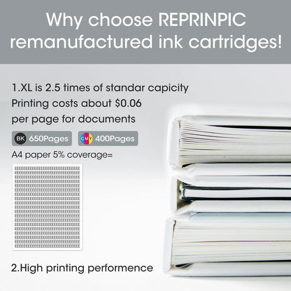 Reprinpic 664XL Ink Cartridge – High Yield Compatible Replacement for HP 664 DeskJet 1115/2135/2675/3635/3775/4536/4538/5075/5275 Printer Ink
