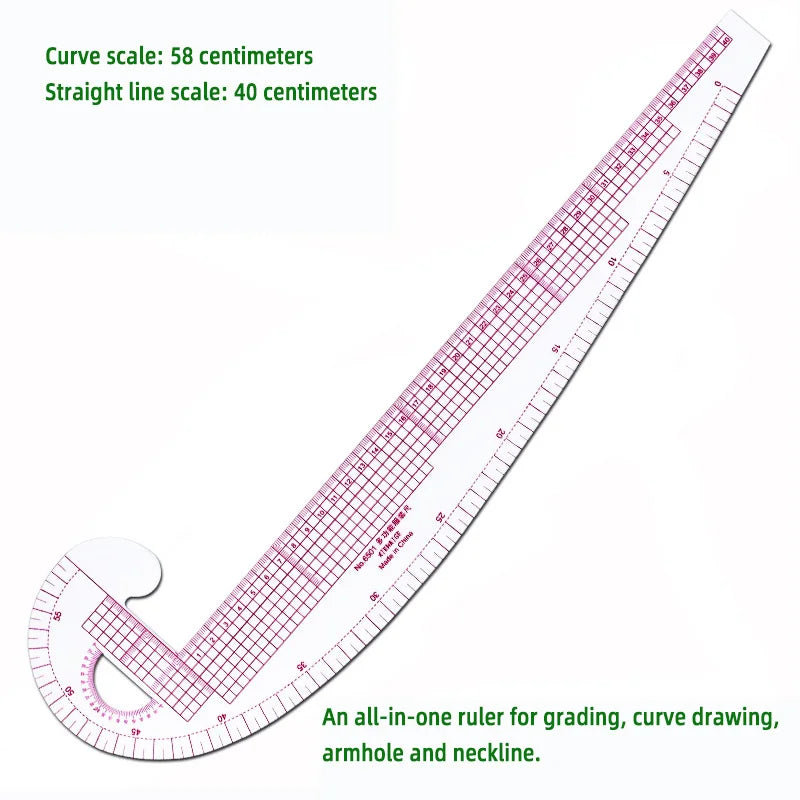 Multi-Functional Sewing Ruler - 58cm Curve & 40cm Straight Grading Ruler with Built-In Scale