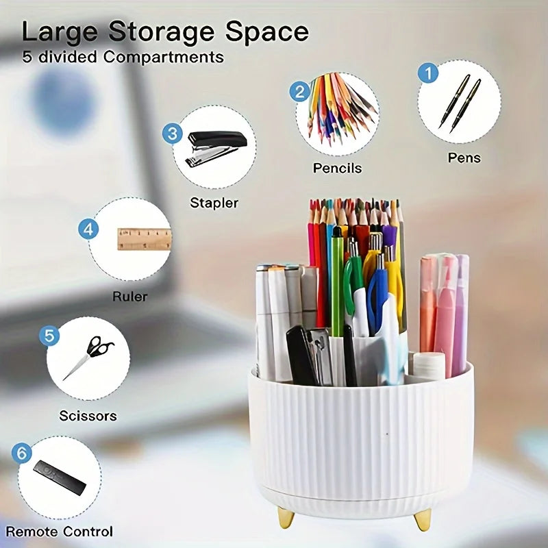 360° Rotating Pen Holder - 5 Slot Desktop Organizer for Office, School & Workspace Supplies