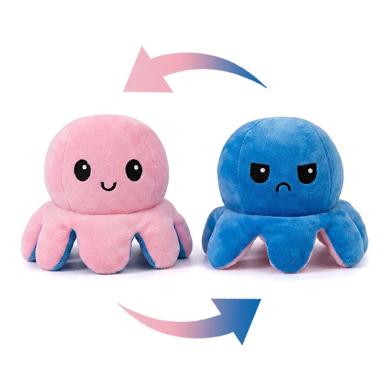 Double-Sided Octopus Plush Toy - Reversible Purple & Blue Flip Stuffed Animal with Embroidered Details