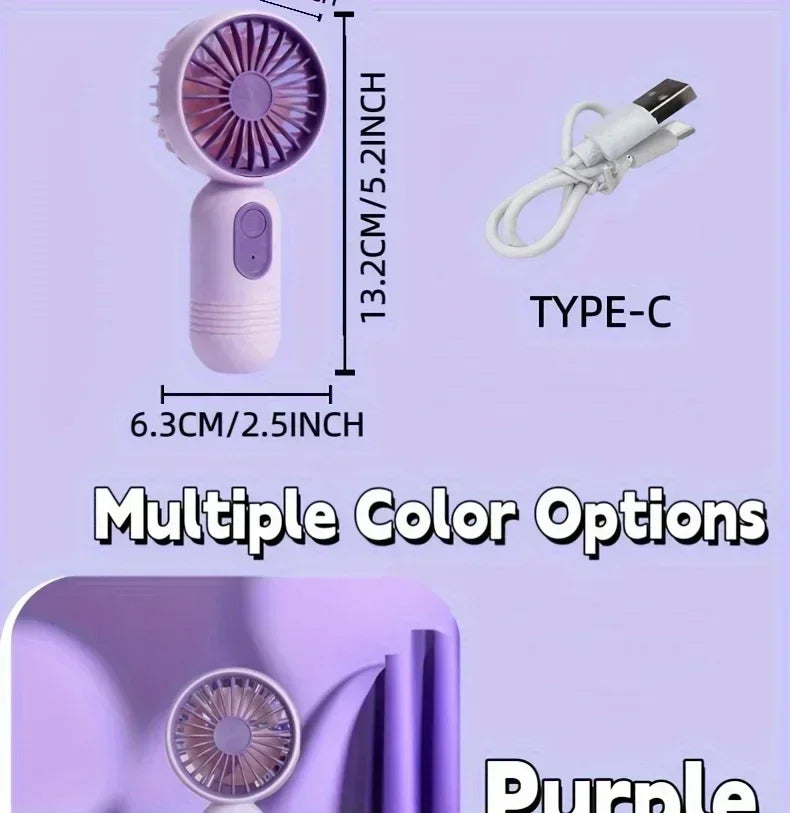 Mini Handheld USB Fan – 3-Speed Strong Wind Portable Desk Fan, Rechargeable for Students, Office, Outdoor, Travel, and Camping