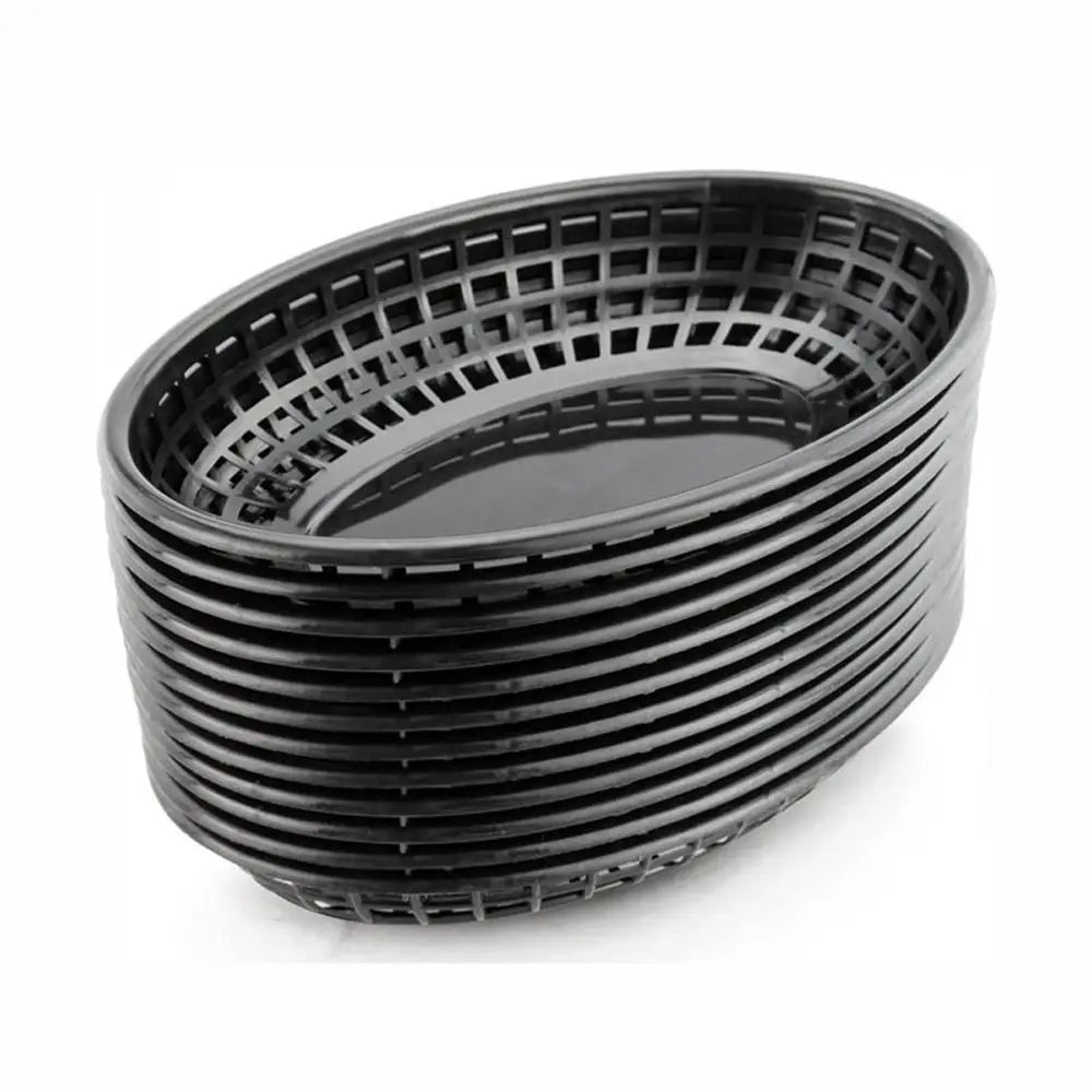 Fries Burger Serving Baskets - Colorful Oval Plastic Food Trays for Fast Food, Hot Dogs, Snacks & Reusable Restaurant Service