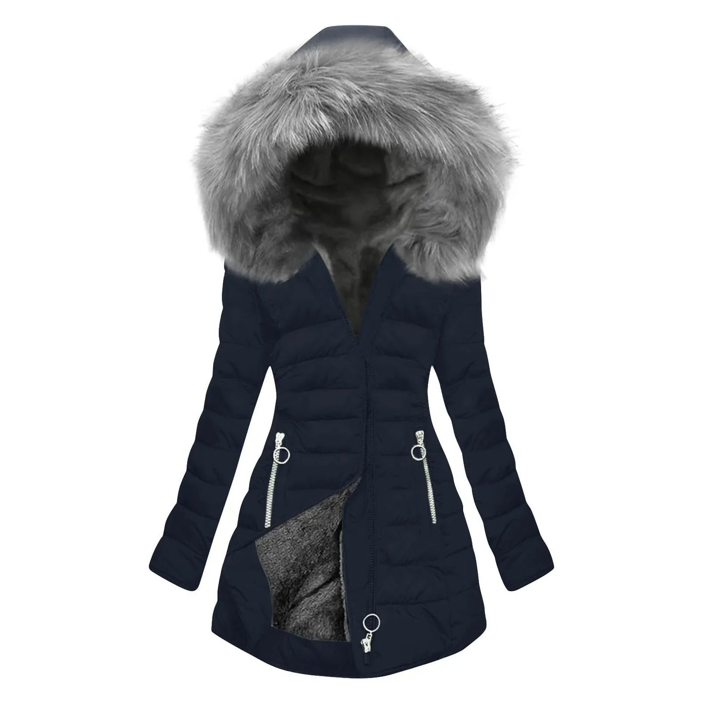 Women’s Plus Size Quilted Long Coat – Lined Mid-Length Hooded Winter Jacket, Warm & Windproof Outerwear