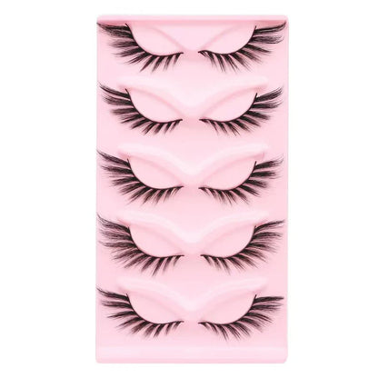 Manga Lashes 5 Pairs – Anime Cosplay Faux Mink Short Full Strip Lashes, Korean Natural Look, Clear Band Soft Eyelash Extensions