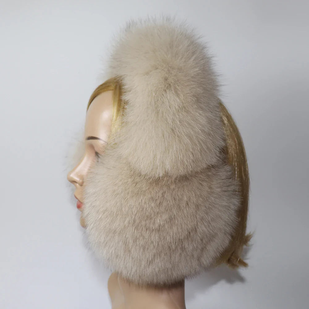 Real Fox & Raccoon Fur Earmuffs – Warm Winter Ear Warmer for Women and Girls, Plush Genuine Fur Accessory