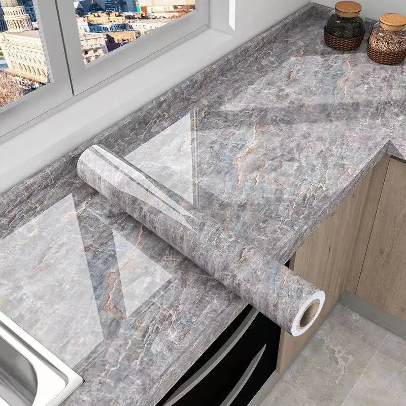40cm PVC Marble Wall Sticker - Waterproof Oil-Resistant Self-Adhesive Kitchen Decor