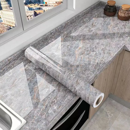40cm PVC Marble Wall Sticker - Waterproof Oil-Resistant Self-Adhesive Kitchen Decor