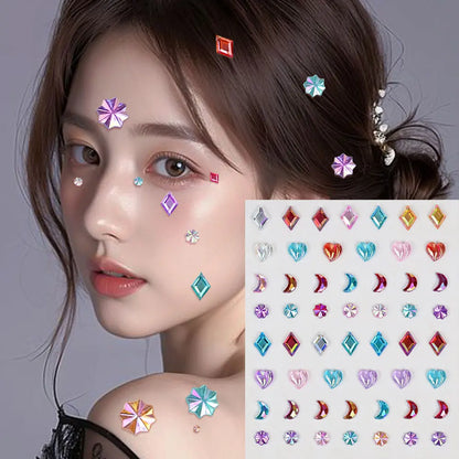 3D Holographic Teardrop Rhinestone Stickers - Self-Adhesive Crystal Diamond Face, Eye & Hair Decoration Tattoos