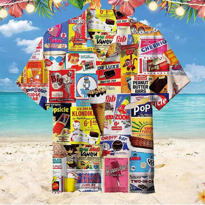 3D Ice Cream Hawaiian Shirt - Trendy Unisex Oversized Short Sleeve Beach Party Shirt