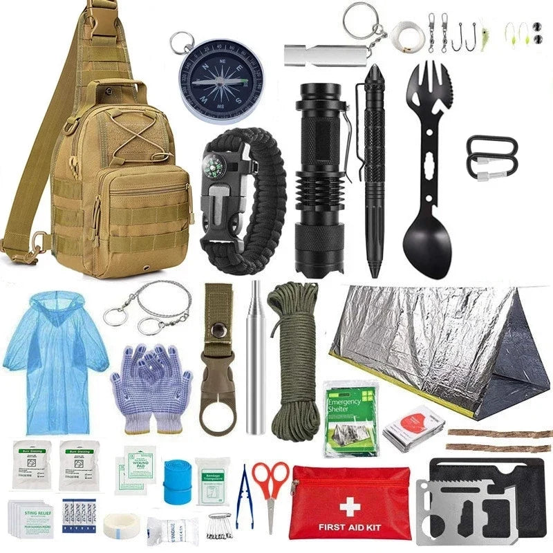 Emergency Trauma Survival Kit - Outdoor Camping First Aid Bag with SOS Wilderness Gear and Emergency Tools