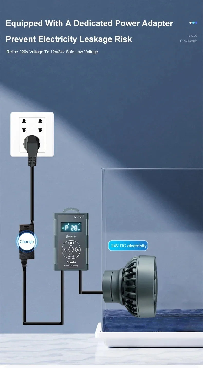 Jebao Jecod DLW Series Bluetooth Aquarium Wave Pump – 2024 Smart Mute DC Water Pump for Saltwater Fish Tanks