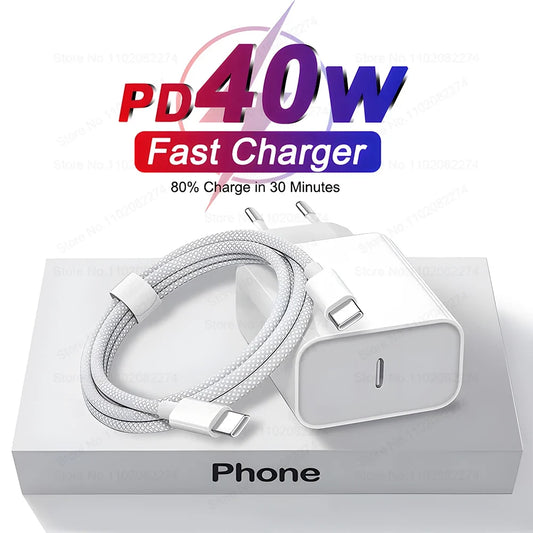 PD 40W Fast Charger - USB-C Charging Cable for iPhone 16/15/14/13/12/11 Pro Max, Plus & iPad Air