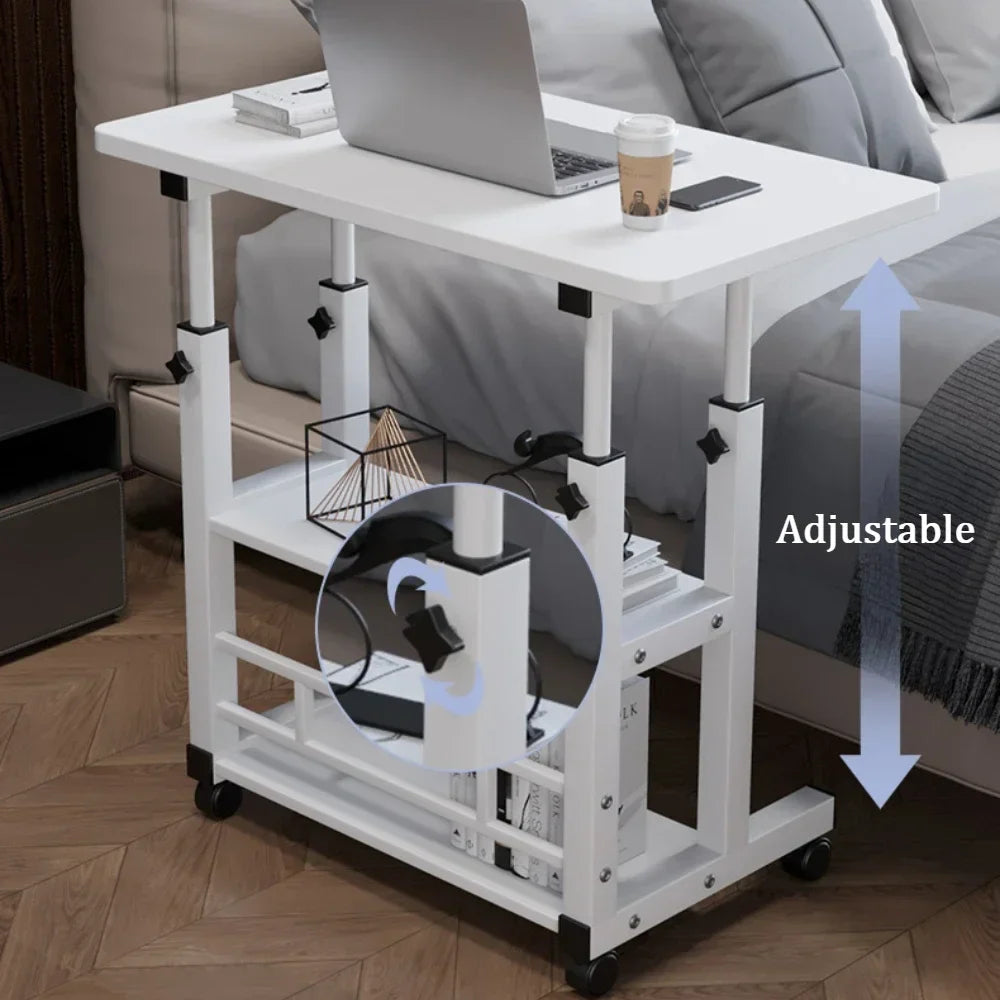 Adjustable Laptop Desk with Wheels – Portable Movable Bedside Computer Table for Bedroom, Office & Study
