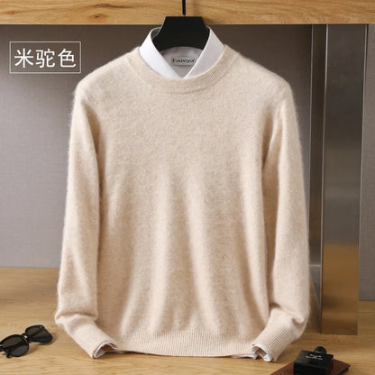 Men's Pure Mink Cashmere Sweater - O-Neck Long Sleeve Knit Pullover Autumn Winter Luxury Top