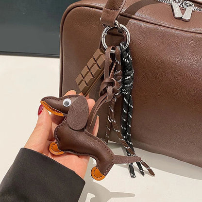 Leather Dachshund Bag Pendant - Creative Dog Keychain & Car Keyring Charm Gift