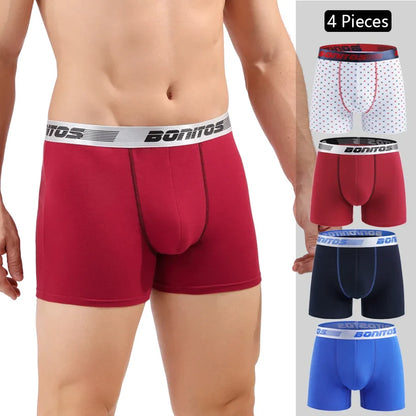 4pcs Men Cotton Boxer Shorts - Soft Comfortable Male Underwear Briefs Couple Boxers Set