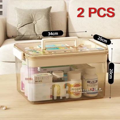 Multi-Layer Home Medicine Box – Large Capacity Transparent Medical Storage Case for First Aid & Medication Organization