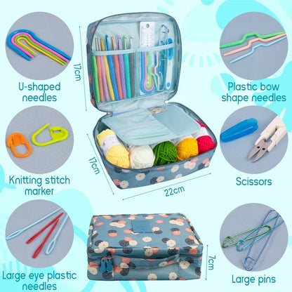 Knitting Crochet Hook Set - DIY Sewing Craft Tools with Bag, Ergonomic Handles & Blunt Needles