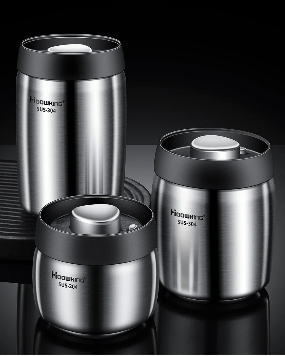 Vacuum Sealed Coffee Bean Storage Tank – 304 Stainless Steel Moisture-Proof Food Jar for Home