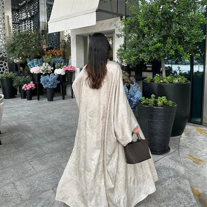Women’s Shiny Satin Open Kimono Abaya – Luxury Dubai Ramadan Muslim Kaftan Dress