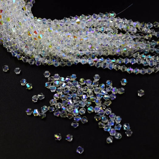 3/4mm Crystal Bicone Glass Beads - White Loose Faceted Beads for DIY Bracelets, Earrings & Jewelry Making