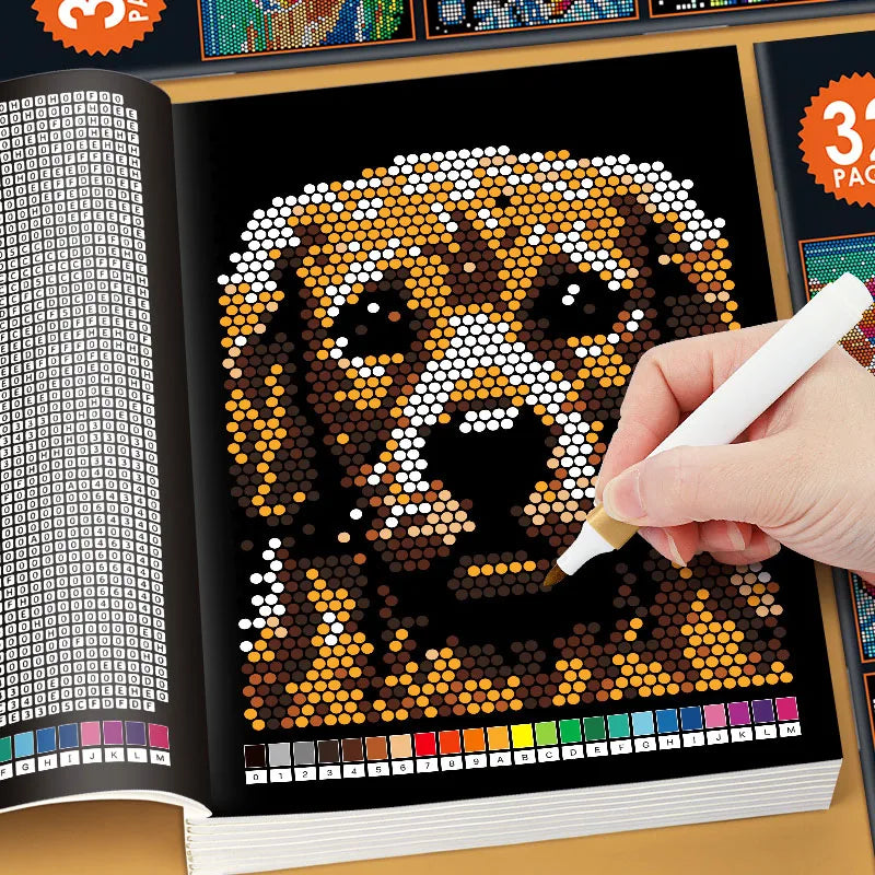 32 Pages Mystery Mosaic Coloring Book - Pixel Art Color by Number Stress Relief Activity for Adults
