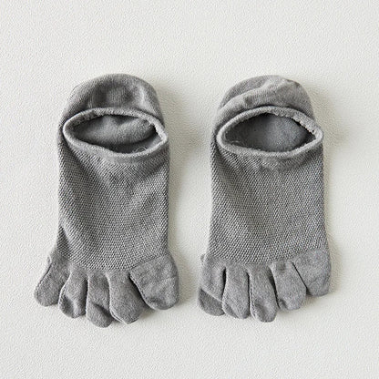 Men & Women Five-Finger Toe Socks – Breathable Mesh No-Show Ankle Sports Socks, Sweat-Absorbing Cotton Short Boat Socks
