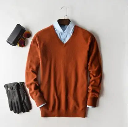 Men's Classic V-Neck Sweater - Cashmere Cotton Blend Warm Autumn Winter Pullover Casual Jumper