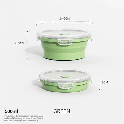 Collapsible Silicone Food Storage Container - Portable Lunch Box with Lid for Microwave & Freezer Use