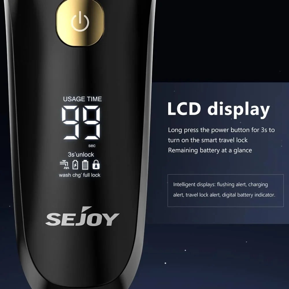 Sejoy Electric Razor for Men – 3-Blade Foil Shaver with 7500 RPM High-Speed Motor & Digital Power Display