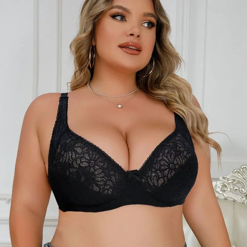 Beauwear Floral Lace Bra - Plus Size Thin Unlined Comfortable Women's Lingerie