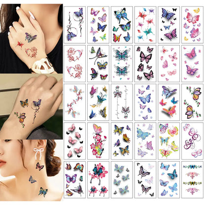 30pcs Black Temporary Tattoo Stickers - Flower Butterfly Rose Moon Star Mandala Designs for Hand, Chest & Body Art