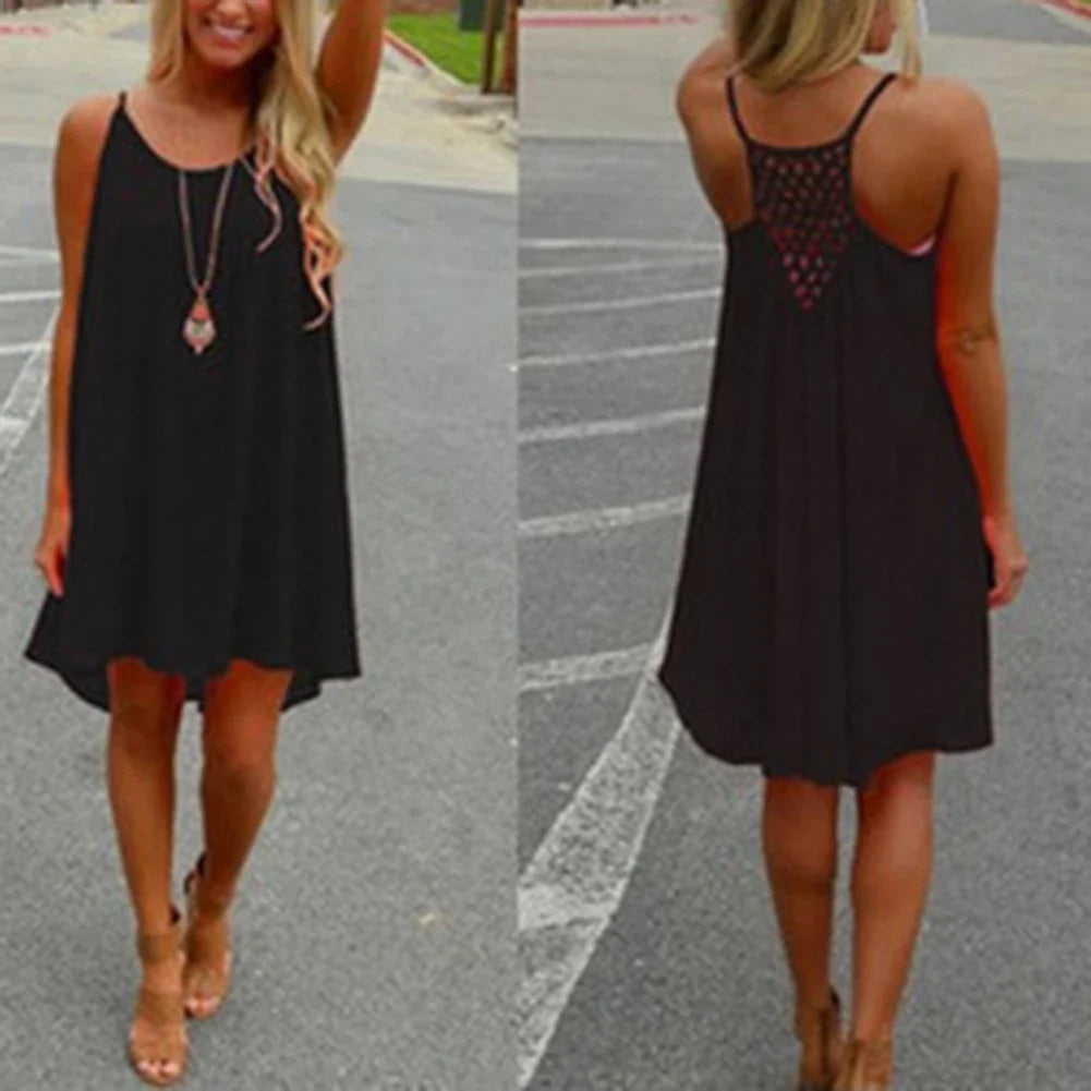 Women’s Summer Backless Beach Dress - Sexy Sleeveless Strap Casual Evening Party Outfit