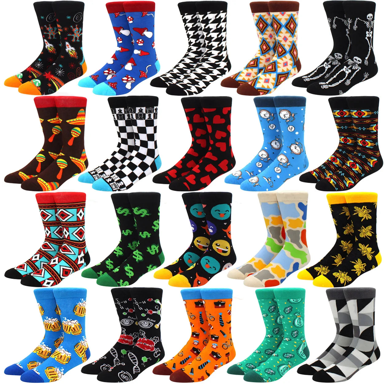 Men’s & Women’s Funny Beer Rainbow Socks – Skateboard Striped Pig Hip Hop Colorful Mid-Rise Casual Crew Cotton Socks, Unisex Fashion Novelty Socks