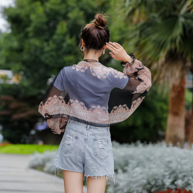 Women’s Summer Sun Protection Chiffon Shawl – Floral Print Beach Scarf Arm Sleeves UV Protection for Outdoor Cycling & Driving Accessories