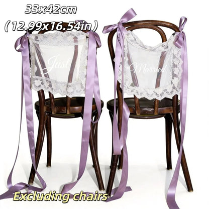 Personalized Just Married Chair Signs - Lace Wedding Chair Banners for Bride & Groom