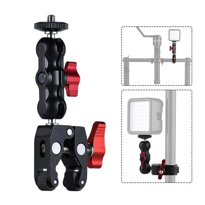 Super Clamp Camera Mount with 360° Ballhead Magic Arm - Double Ball Head Adapter for DSLR, GoPro, LED Lights, & Phone