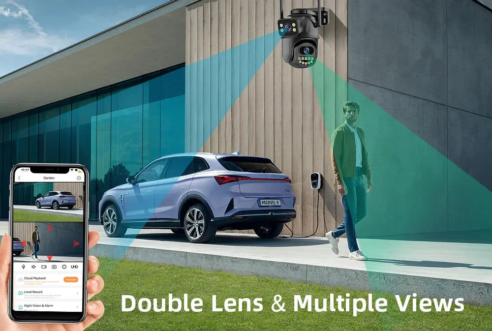 BELIA 4K 8MP WiFi PTZ Surveillance Camera, Dual Lens, 4X Zoom, AI Human Detection, ONVIF, Outdoor Security IP Camera
