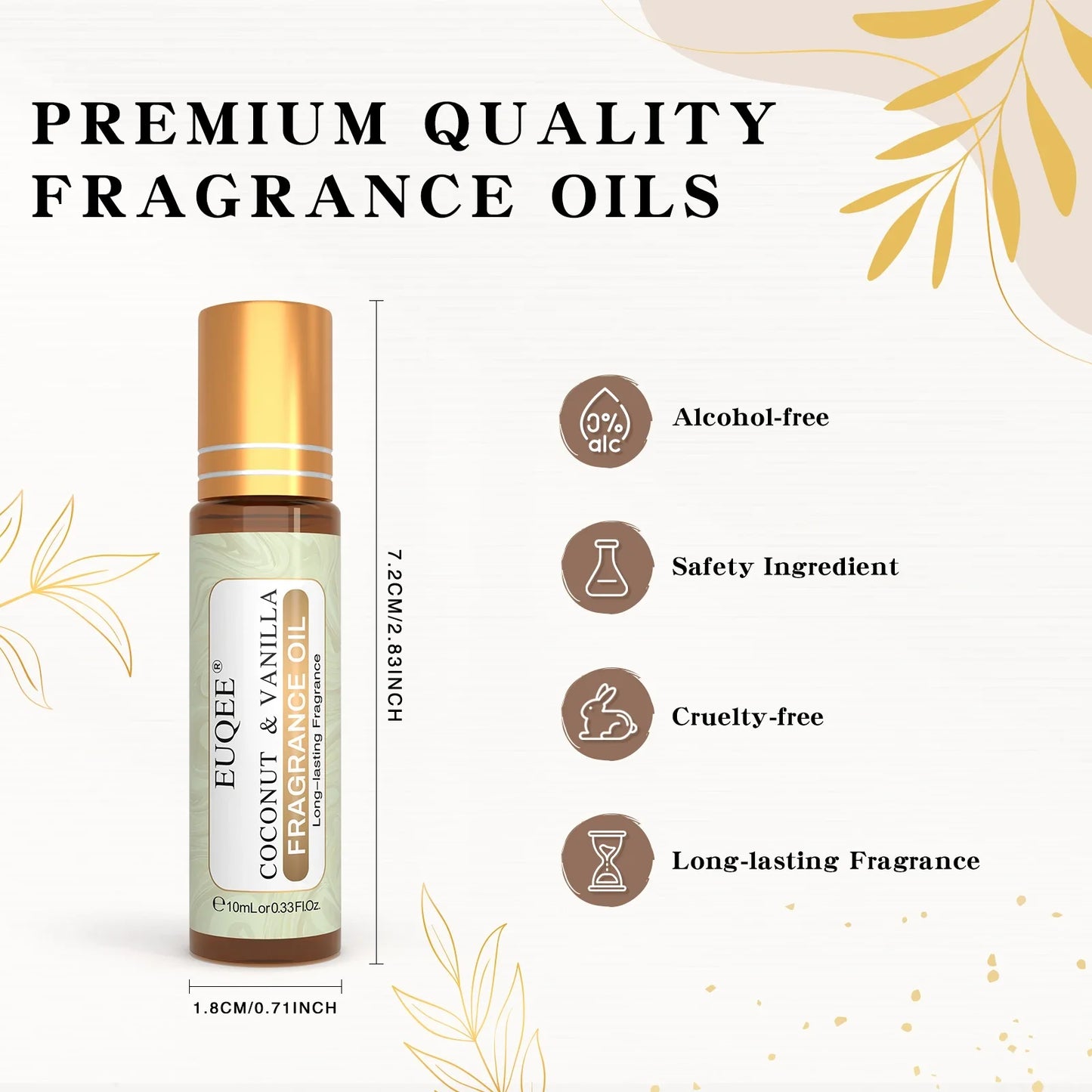 EUQEE 10ml Fragrance Oil Roll-On - Long-Lasting Perfume Scent for Diffusers, Burners & Aromatherapy