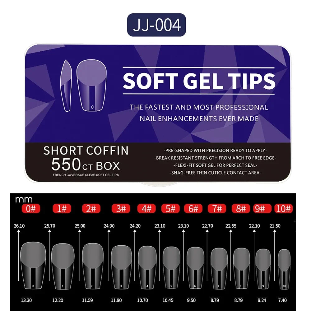 550pcs Soft Gel Nail Tips - Medium Short Almond Coffin Full Cover Acrylic Extensions for French Manicure & Nail Art