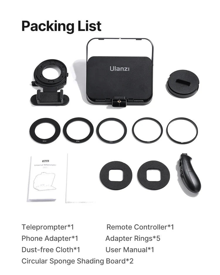 Ulanzi RT02 Portable Mini Teleprompter – Collapsible Prompter for Tablets, DSLR, Laptop & Phone Video Recording