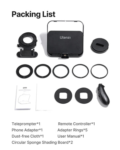 Ulanzi RT02 Portable Mini Teleprompter – Collapsible Prompter for Tablets, DSLR, Laptop & Phone Video Recording