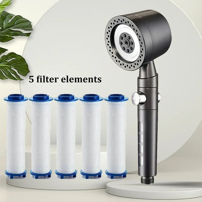 High Pressure Water Saving Shower Head - 5 Mode Handheld Bathroom Filter Spray with One Button Stop Function