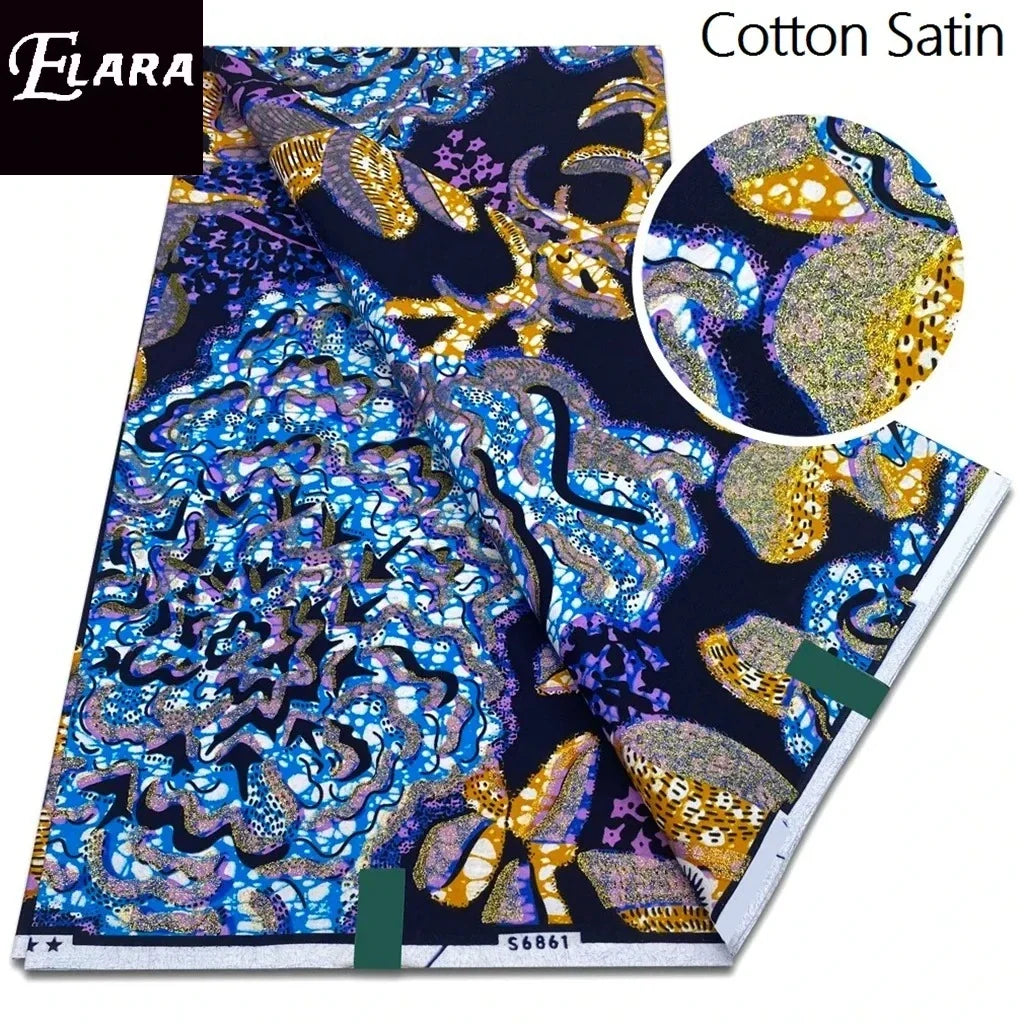 African Real Wax Print Fabric - Grand Original Ankara Blue Cotton Wax Material 6 Yards for Stylish Dresses & Uniforms