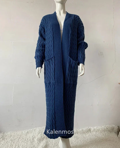 Knit Cardigan for Women – Long Green Crochet Jacket, Loose Long Sleeve Autumn/Spring Winter Sweater, 2023 Warm Jumper Coat